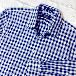 Nordstrom Traditional Fit Blue Gingham Plaid Shirt Mens Size 16-34 Wrinkle Free